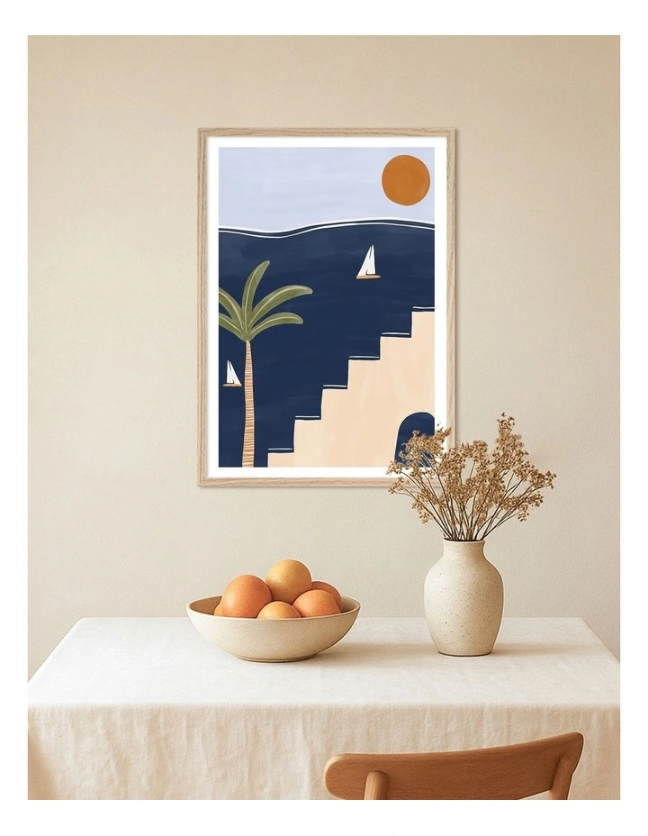 Australian Made Mediterranean Summer Steps Art Print Natural Frame image 2