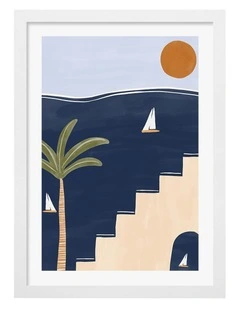 Australian Made Mediterranean Summer Steps Art Print White Frame