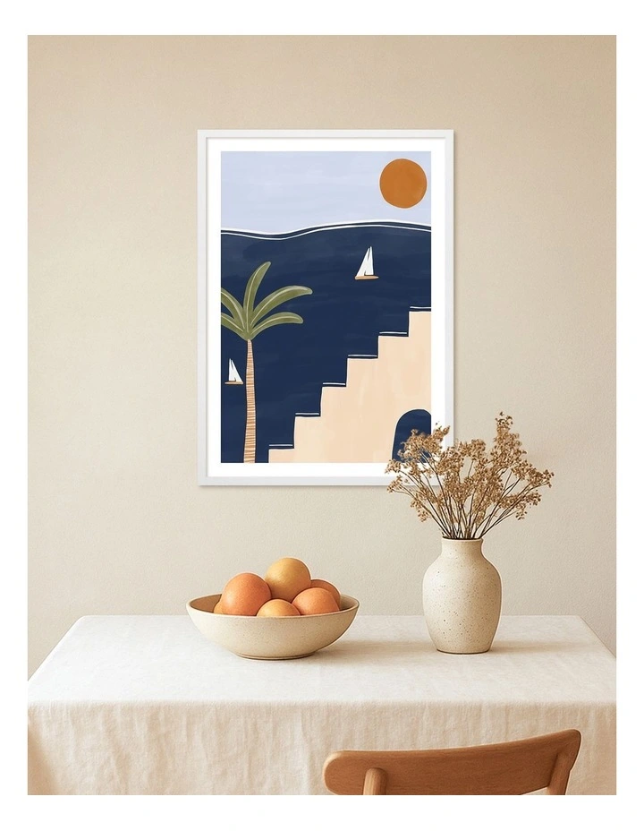 Australian Made Mediterranean Summer Steps Art Print White Frame image 2