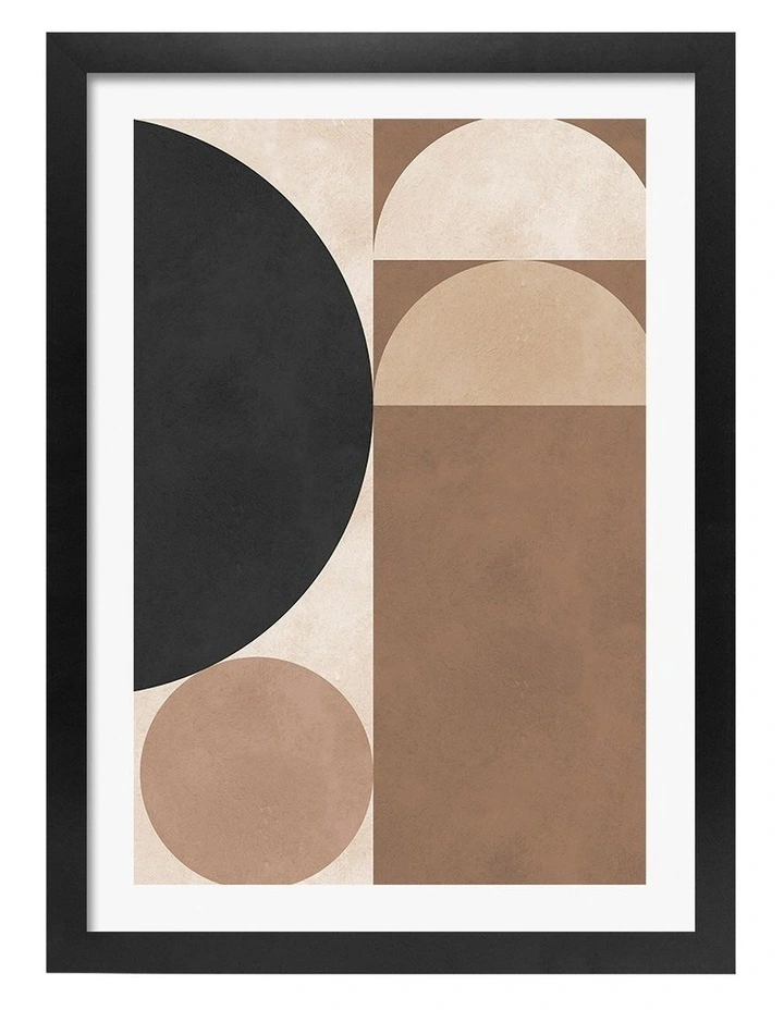 Australian Made Neutral Geometric Abstract Art Print Black Frame image 1