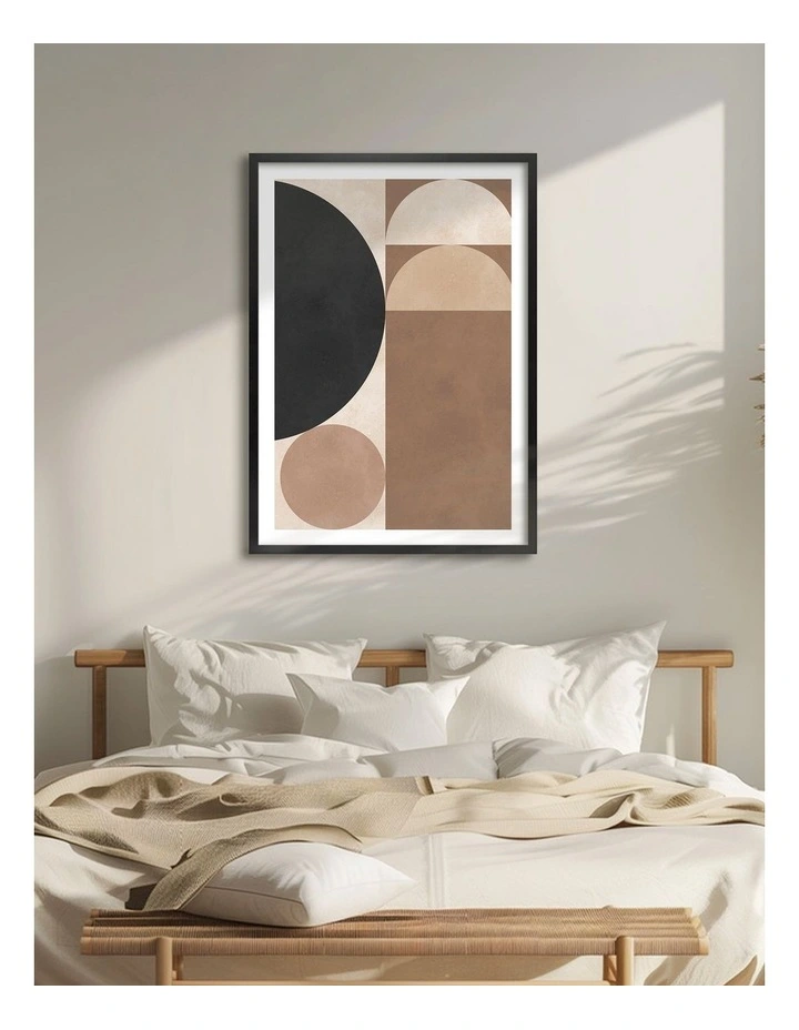 Australian Made Neutral Geometric Abstract Art Print Black Frame image 2