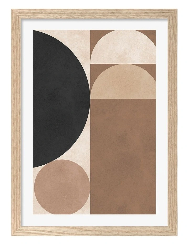 Australian Made Neutral Geometric Abstract Art Print Natural Frame image 1
