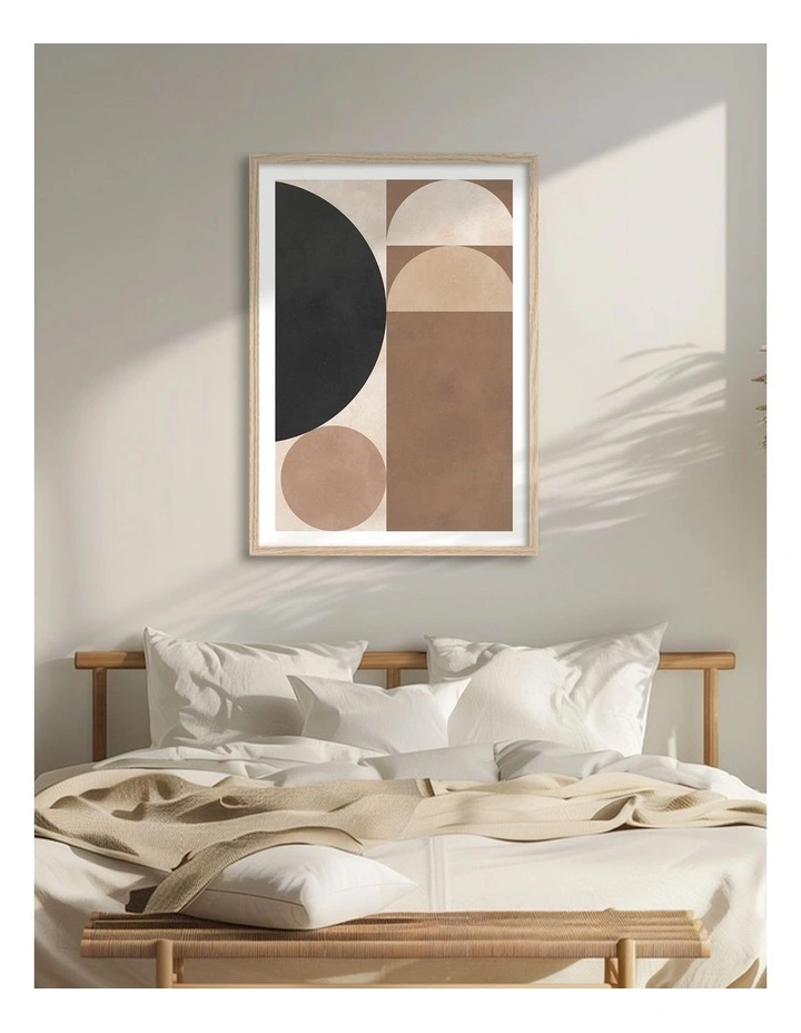 Australian Made Neutral Geometric Abstract Art Print Natural Frame image 2