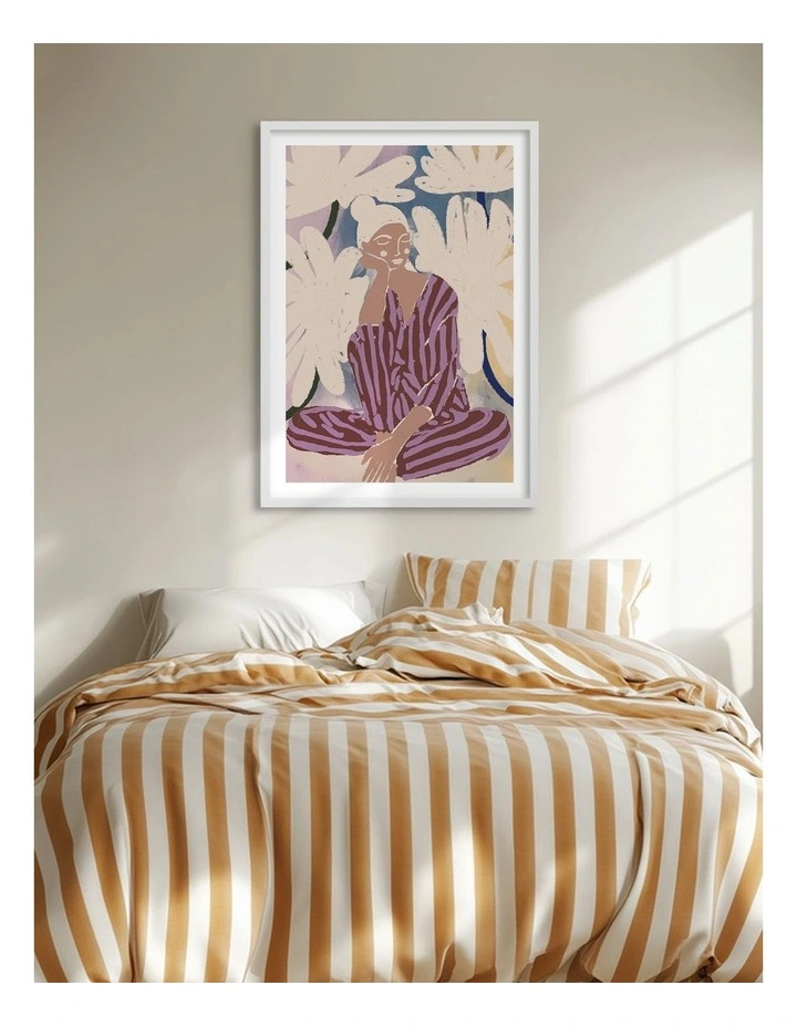 Australian Made Peaceful Woman And Flowers Art Print White Frame image 2