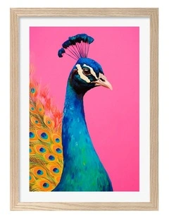 Australian Made Peacocks Vibrance Art Print Natural Frame