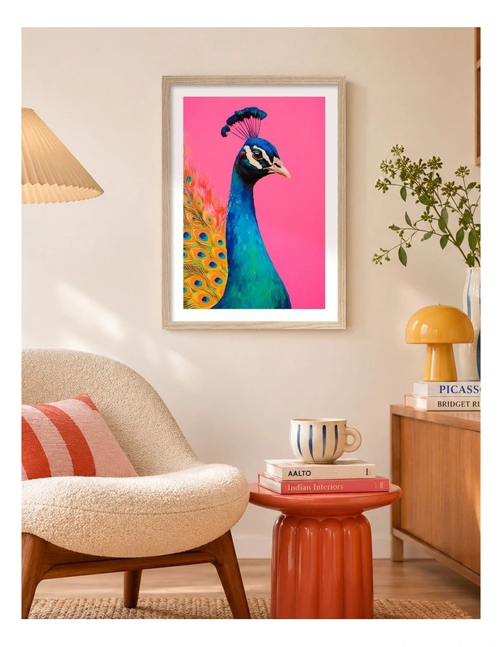 Australian Made Peacocks Vibrance Art Print Natural Frame image 2