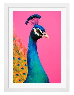 Australian Made Peacocks Vibrance Art Print White Frame