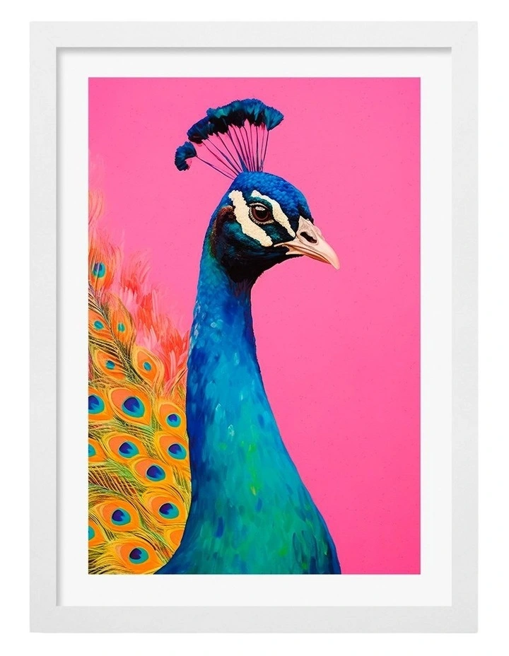 Australian Made Peacocks Vibrance Art Print White Frame image 1