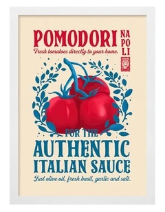Australian Made Pomodori Italian Sauce Art Print White Frame