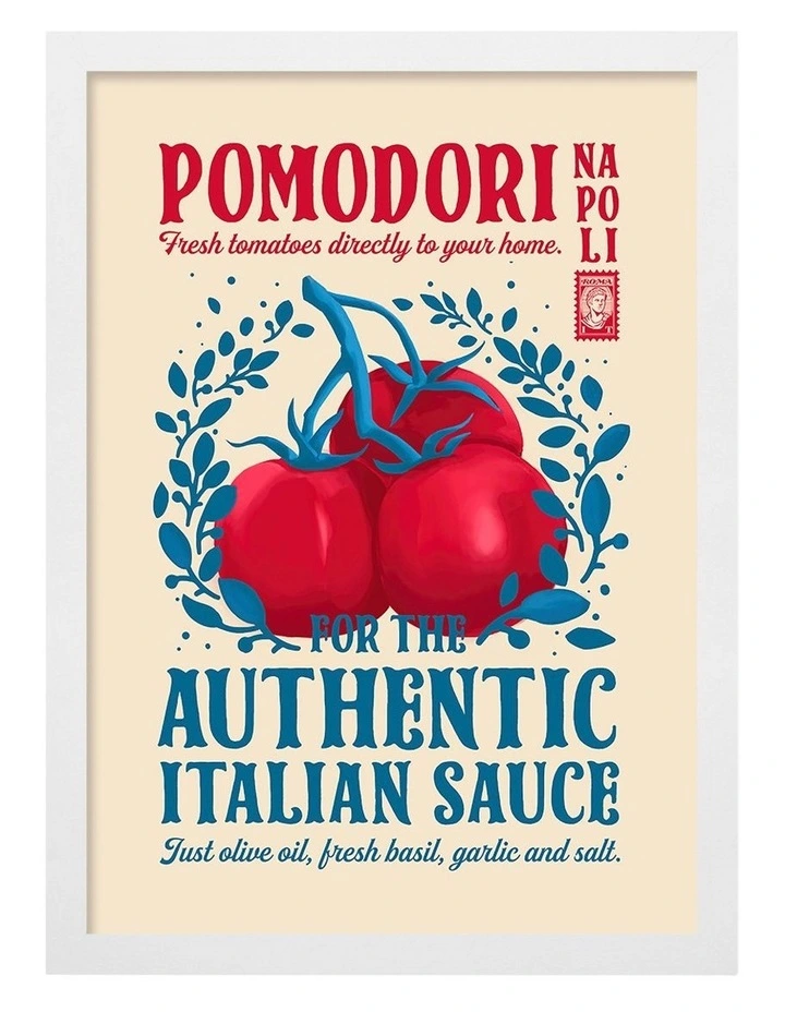 Australian Made Pomodori Italian Sauce Art Print White Frame image 1