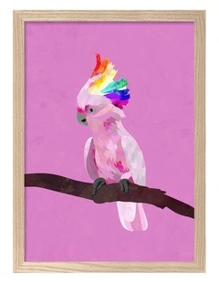 Australian Made Rainbow Cockatoo Art Print Natural Frame