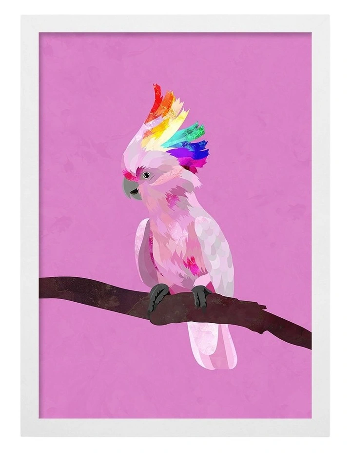 Australian Made Rainbow Cockatoo Art Print White Frame image 1