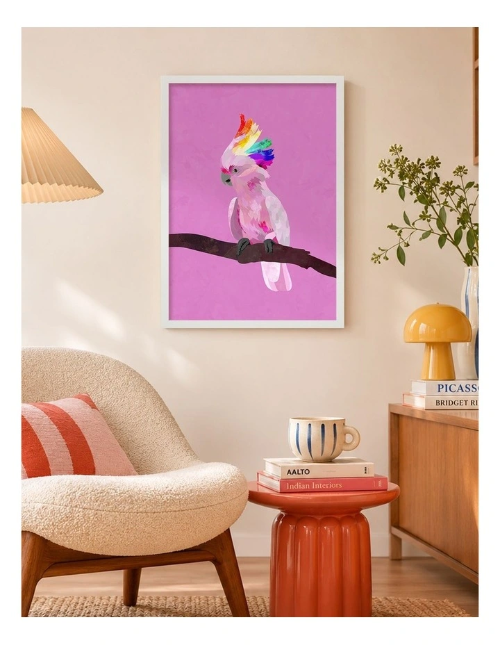 Australian Made Rainbow Cockatoo Art Print White Frame image 2