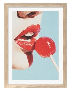Australian Made Red Lollipop Art Print Natural Frame