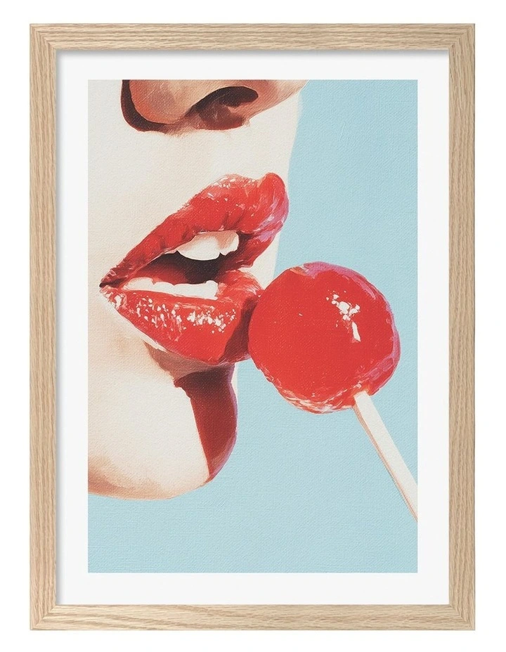 Australian Made Red Lollipop Art Print Natural Frame image 1