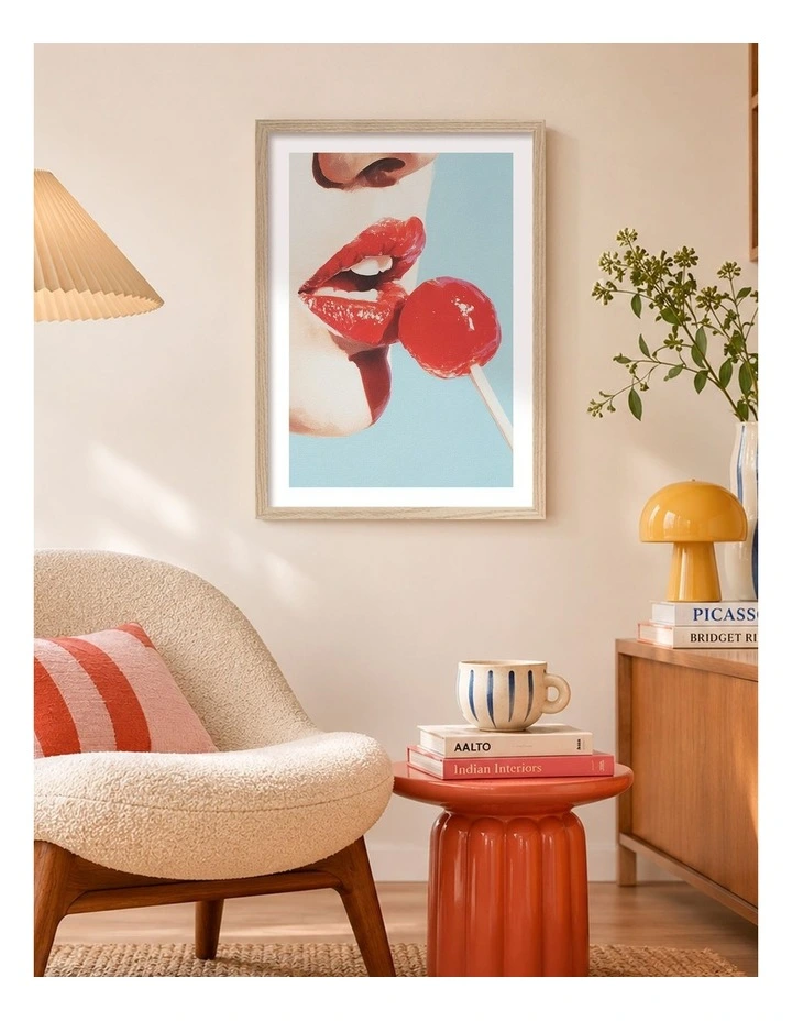 Australian Made Red Lollipop Art Print Natural Frame image 2