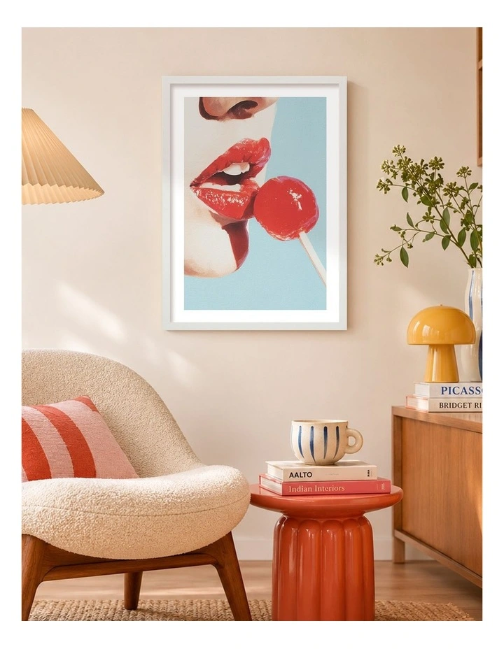Australian Made Red Lollipop Art Print White Frame image 2