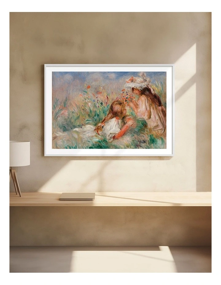 Australian Made Renoir Girls in the Grass Arranging a Bouquet Art Print White Frame image 2