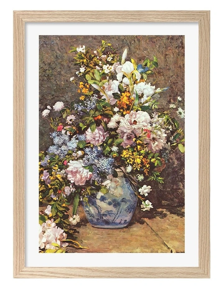 Australian Made Renoir Spring Bouquet Art Print Natural Frame image 1