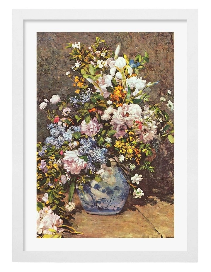 Australian Made Renoir Spring Bouquet Art Print White Frame image 1