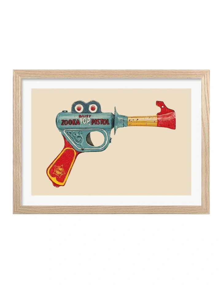 Australian Made Retro Pop Pistol Art Print Natural Frame image 1