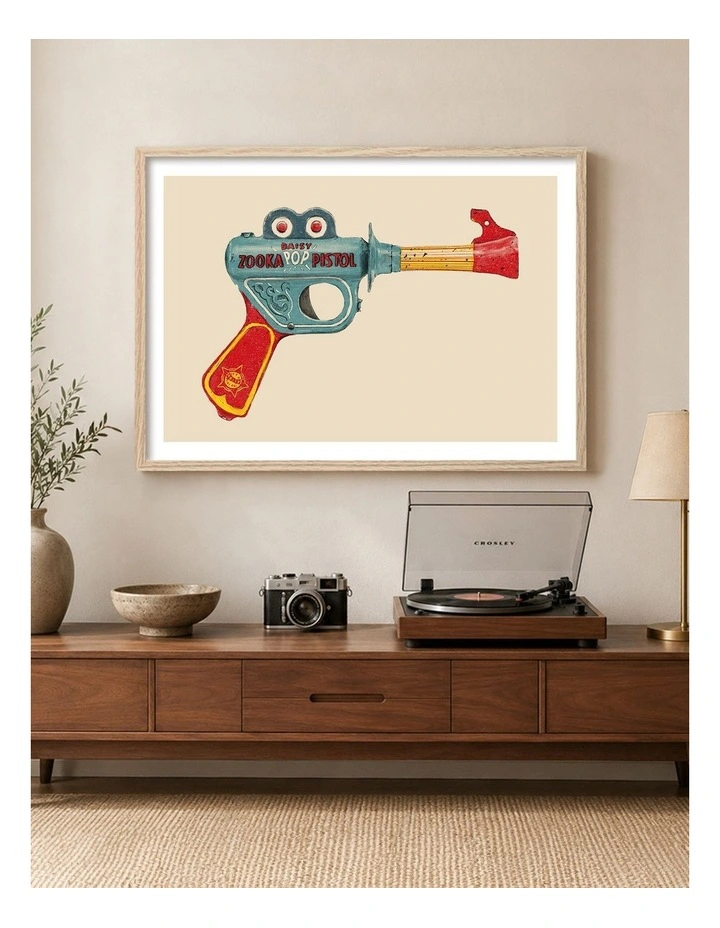 Australian Made Retro Pop Pistol Art Print Natural Frame image 2