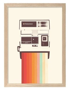 Australian Made Retro Rainbow Camera Art Print Natural Frame