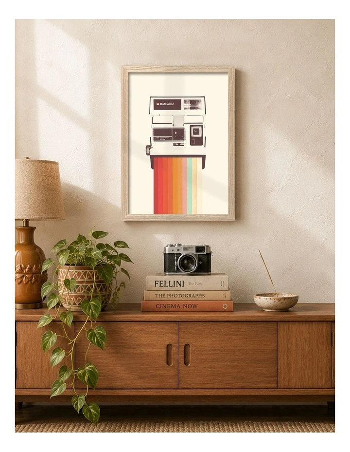 Australian Made Retro Rainbow Camera Art Print Natural Frame image 2