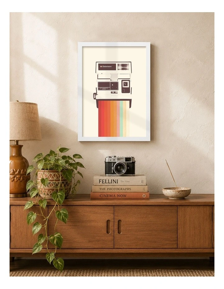 Australian Made Retro Rainbow Camera Art Print White Frame image 2