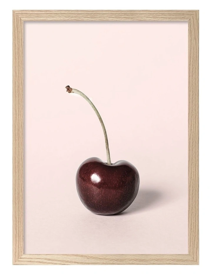 Australian Made Single Cherry Art Print Natural Frame image 1