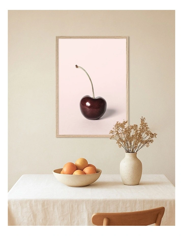 Australian Made Single Cherry Art Print Natural Frame image 2