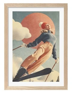 Australian Made Skiing Adventure 2 Art Print Natural Frame