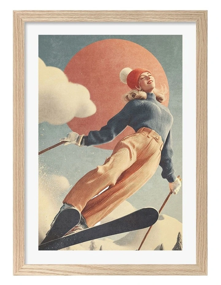 Australian Made Skiing Adventure 2 Art Print Natural Frame image 1