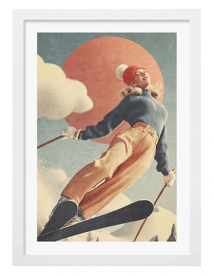 Australian Made Skiing Adventure 2 Art Print White Frame image 1