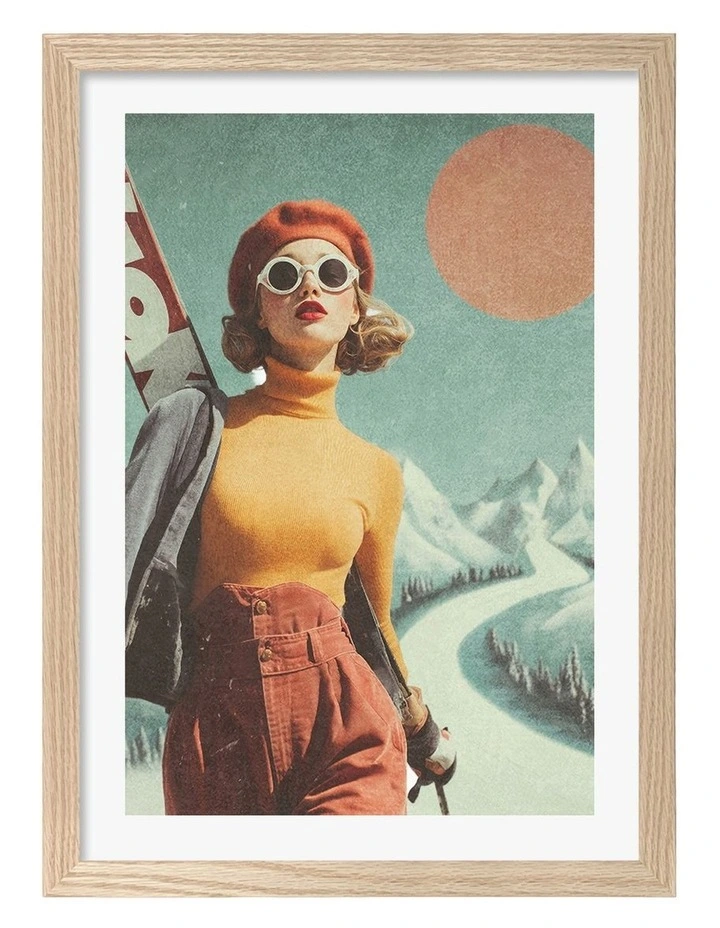 Australian Made Skiing Adventure Art Print Natural Frame image 1