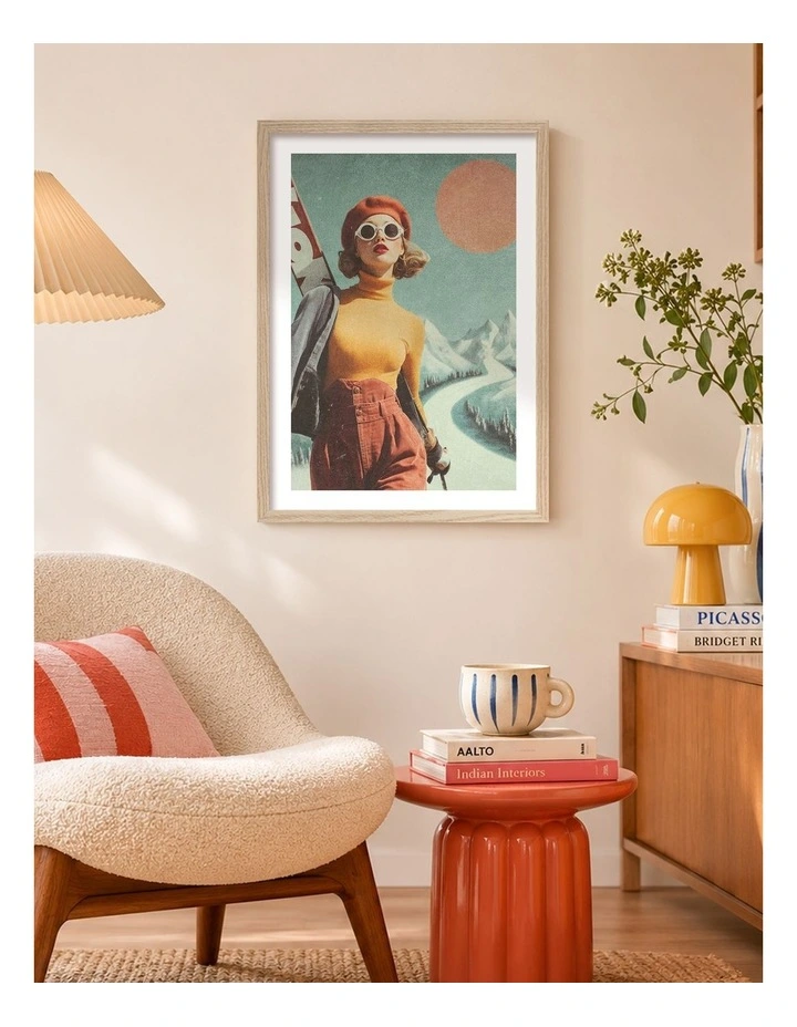 Australian Made Skiing Adventure Art Print Natural Frame image 2