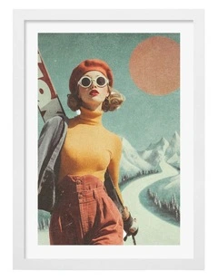 Australian Made Skiing Adventure Art Print White Frame
