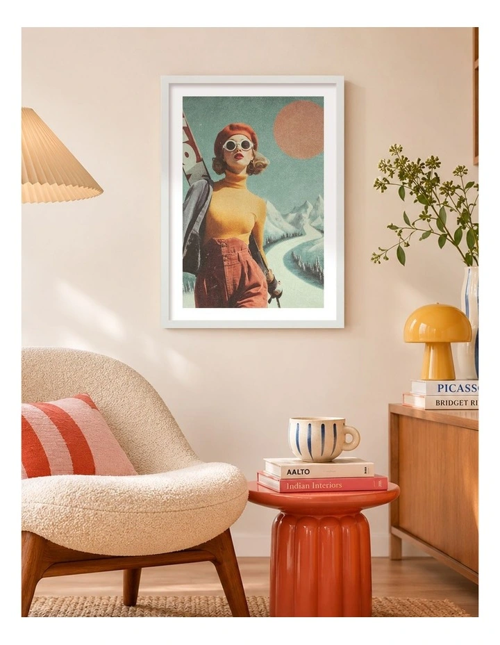 Australian Made Skiing Adventure Art Print White Frame image 2