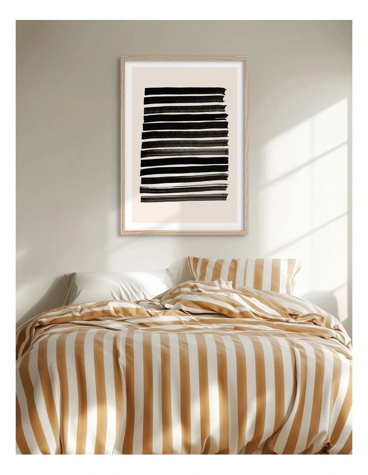Australian Made Stripes Beige Art Print Natural Frame image 2
