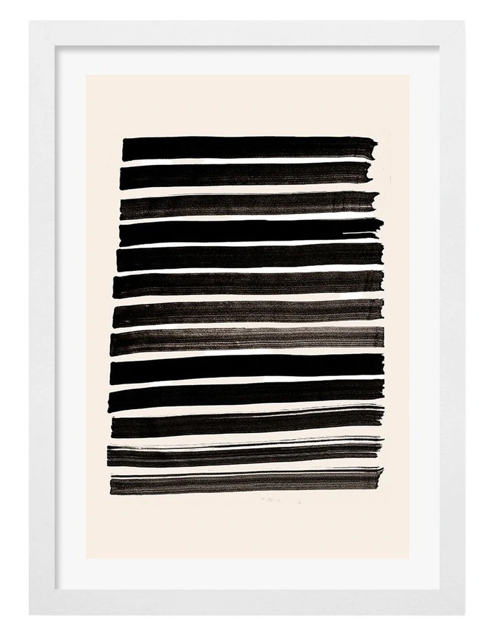 Australian Made Stripes Beige Art Print White Frame image 1