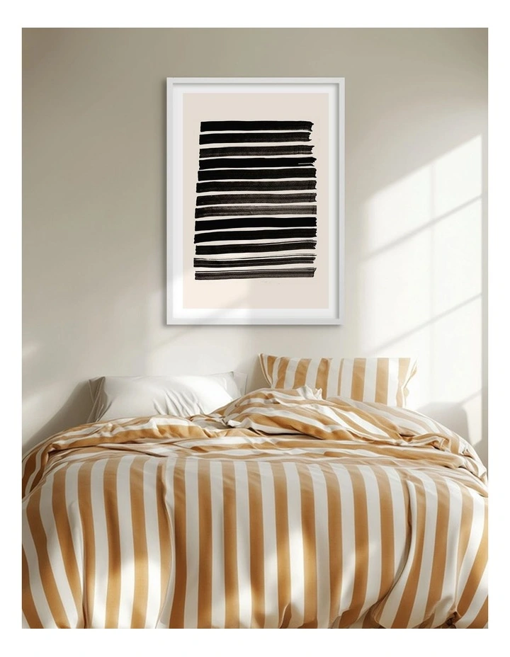 Australian Made Stripes Beige Art Print White Frame image 2