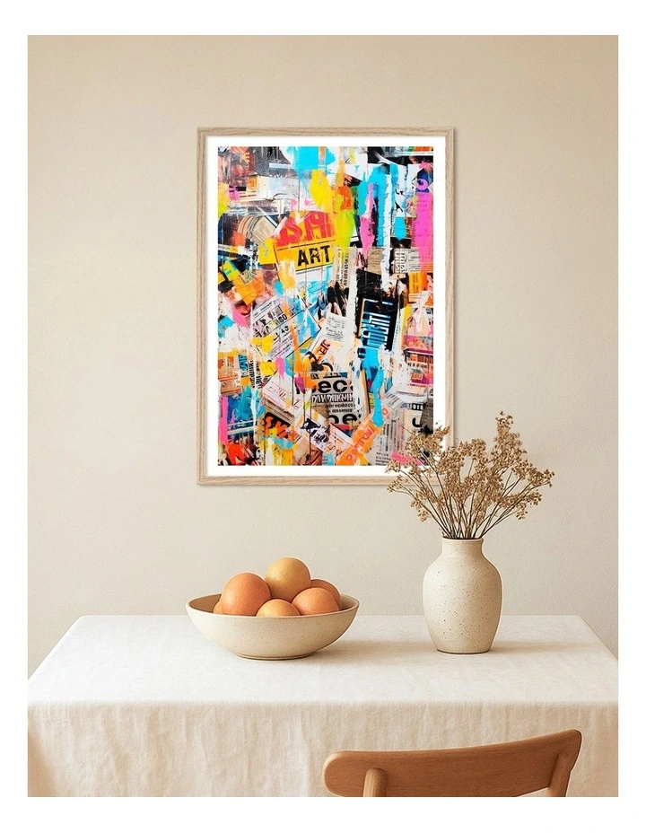 Australian Made Urban Chaos Collage Art Print Natural Frame image 2