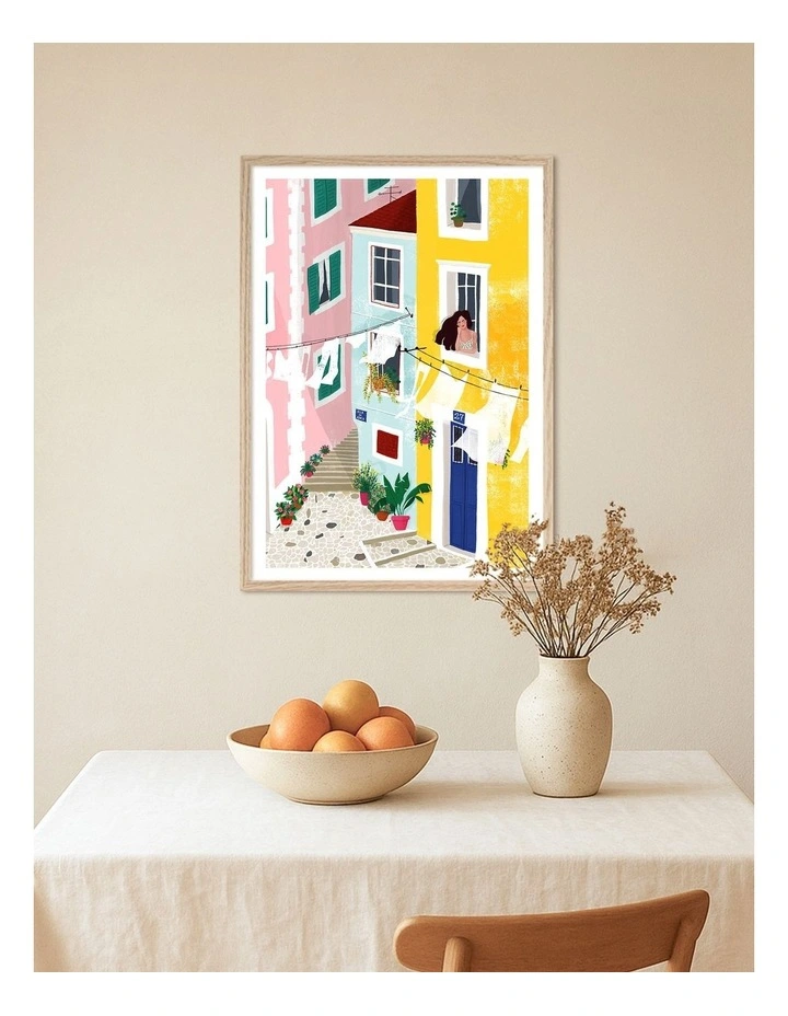 Australian Made Vibrant European Street Art Print Natural Frame image 2