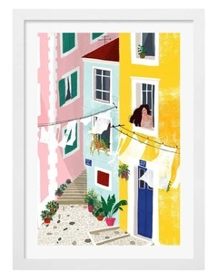 Australian Made Vibrant European Street Art Print White Frame
