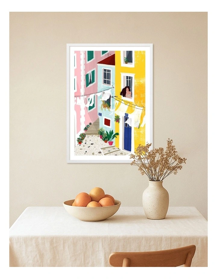 Australian Made Vibrant European Street Art Print White Frame image 2