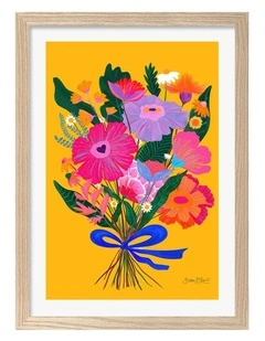Australian Made Vibrant Floral Bouquet Art Print Natural Frame