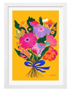 Australian Made Vibrant Floral Bouquet Art Print White Frame