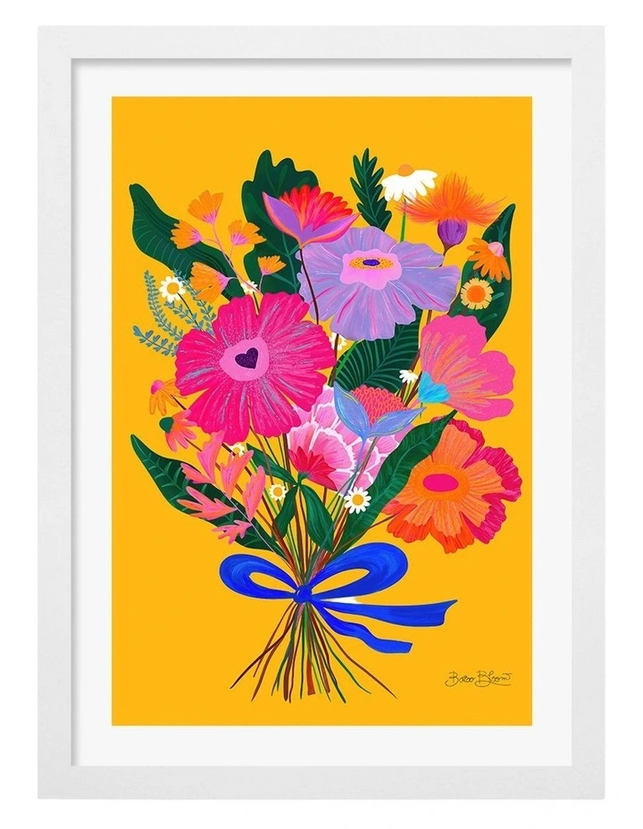 Australian Made Vibrant Floral Bouquet Art Print White Frame image 1