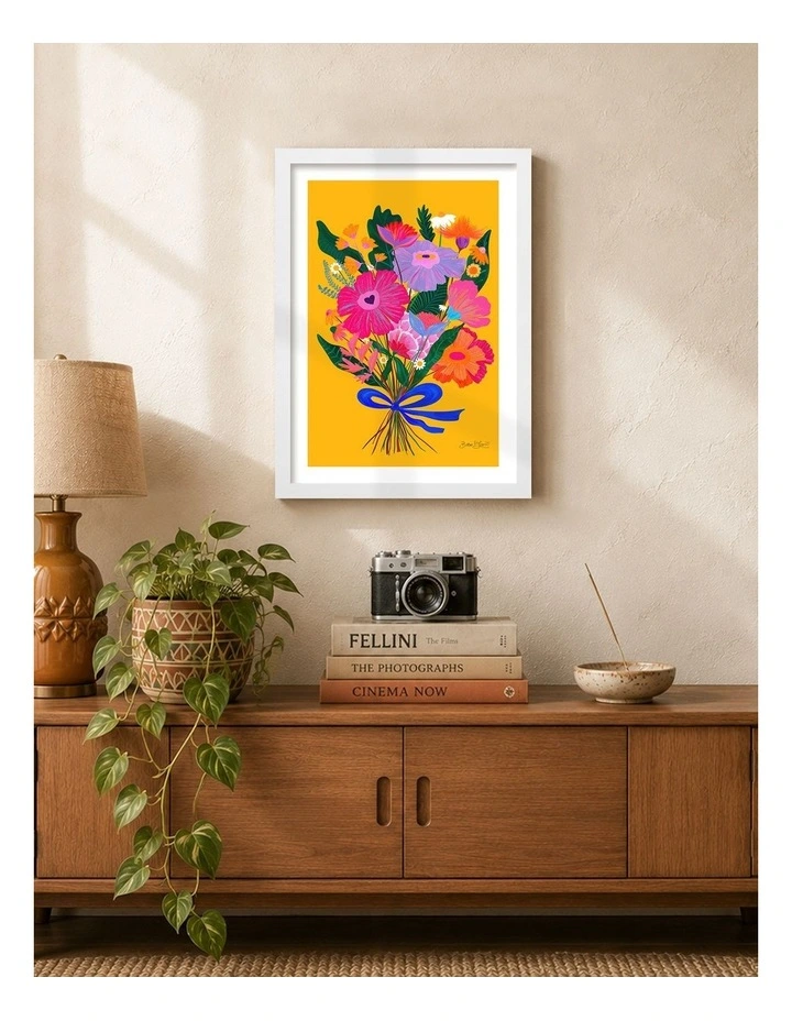 Australian Made Vibrant Floral Bouquet Art Print White Frame image 2