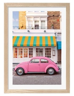 Australian Made Vintage Pink Car Street Art Print Natural Frame